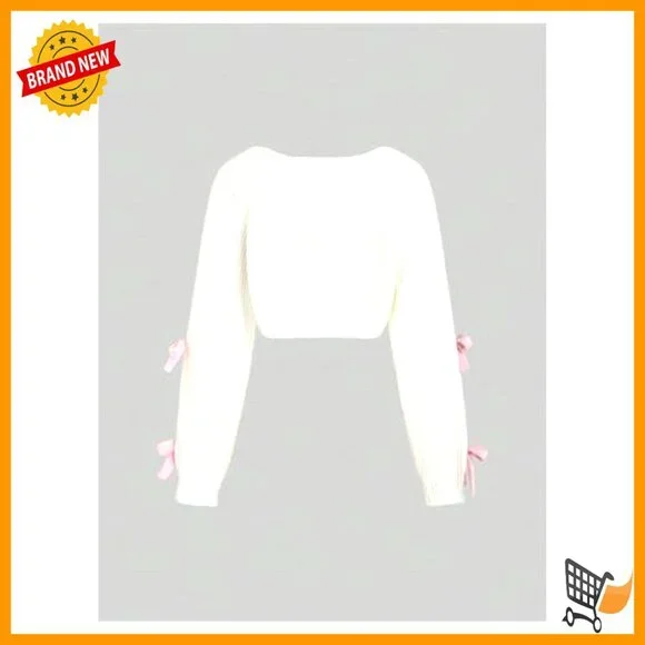 Cropped Cardigan Knitted Shrug Long Sleeve Open Front Raglan Y2K Chic - Picture 2 of 7